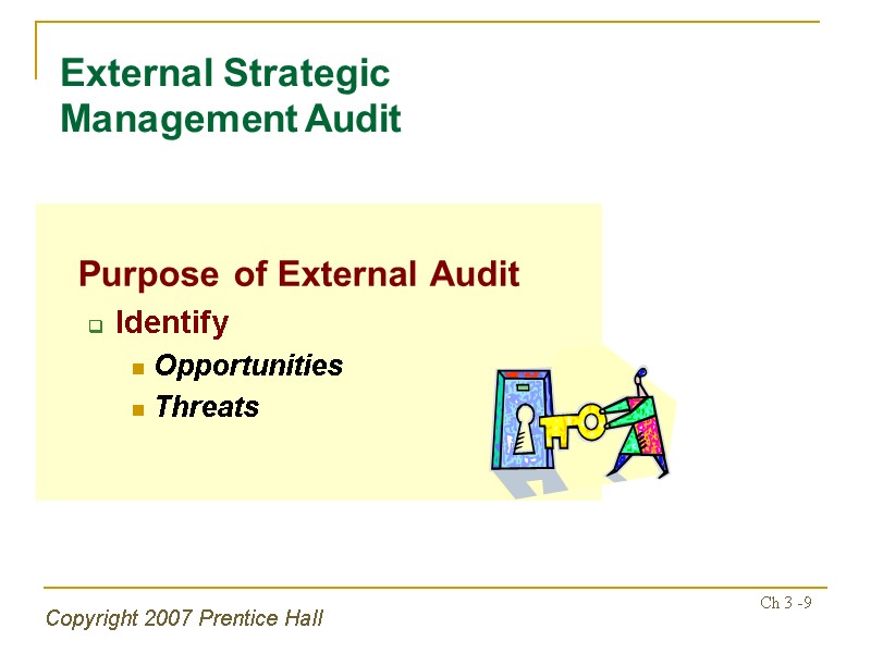Copyright 2007 Prentice Hall Ch 3 -9  Purpose of External Audit Identify Opportunities
